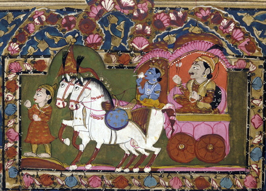 Krishna and Arjuna on
         the 
        chariot, Indian painting, 18th–19th century