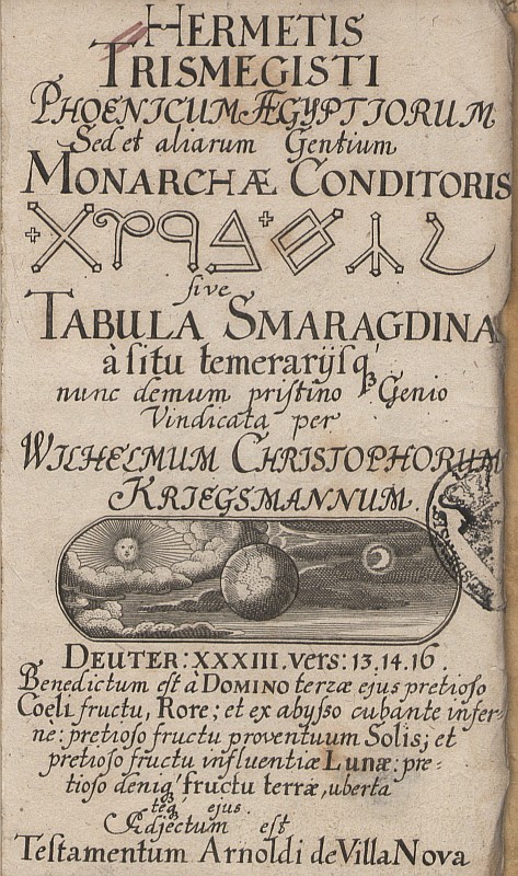 Engraving of the 
        Emerald 
        Tablet, Tabula Smaragdina