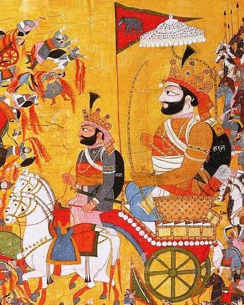 Karna at the Battle of 
        Kurukshetra, Indian miniature painting