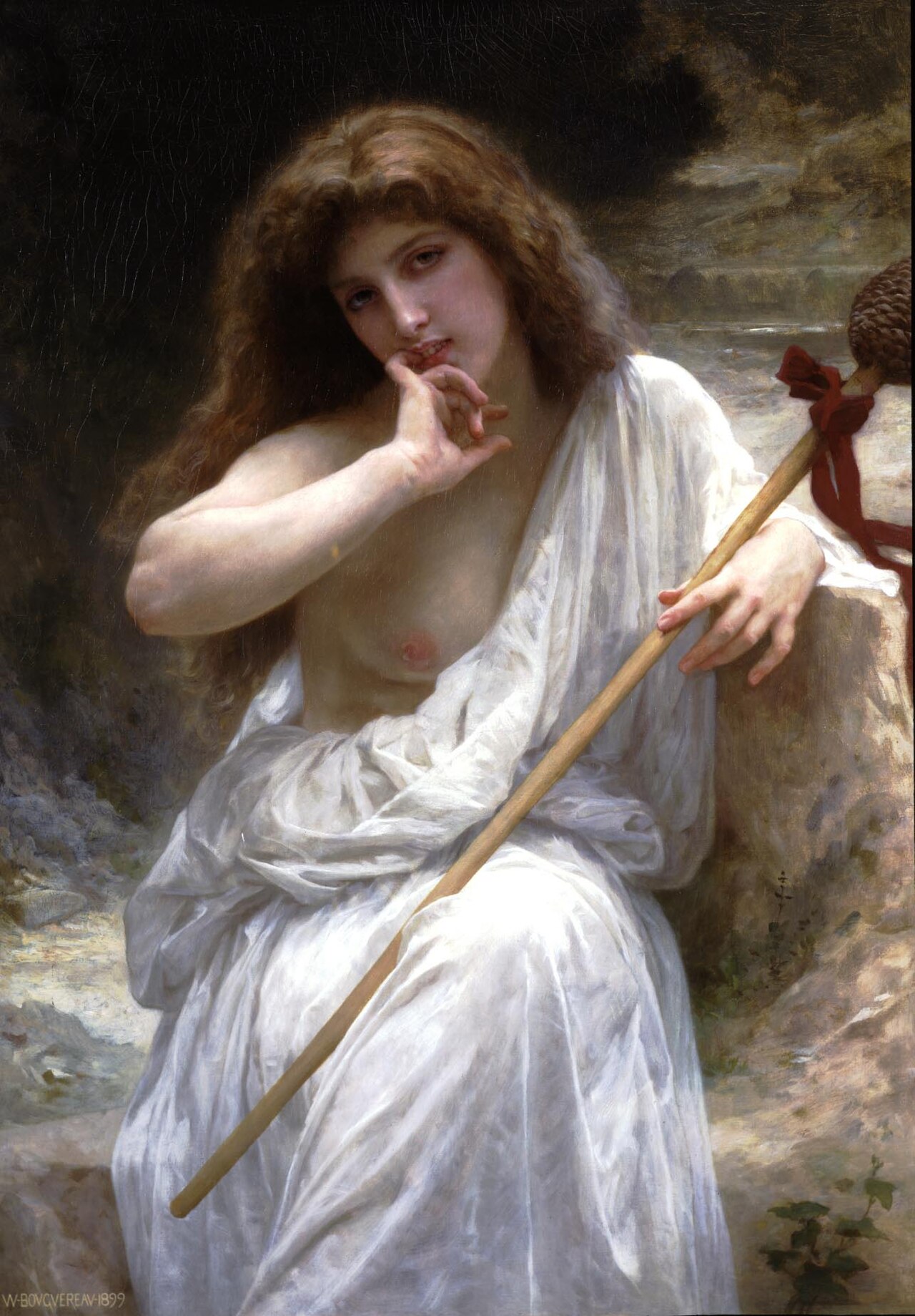 A Bacchante holding a thyrsus in a full-colour nineteenth-century painting