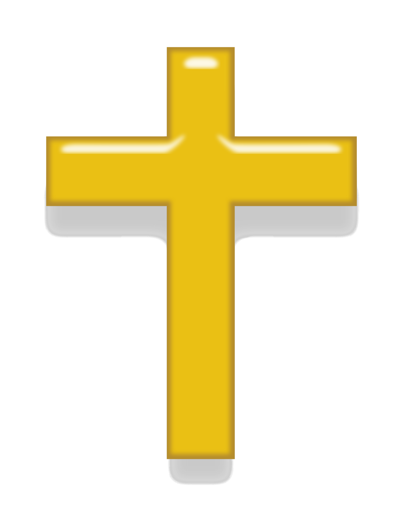 A gold upright cross with a horizontal bar above the center and a longer lower arm.