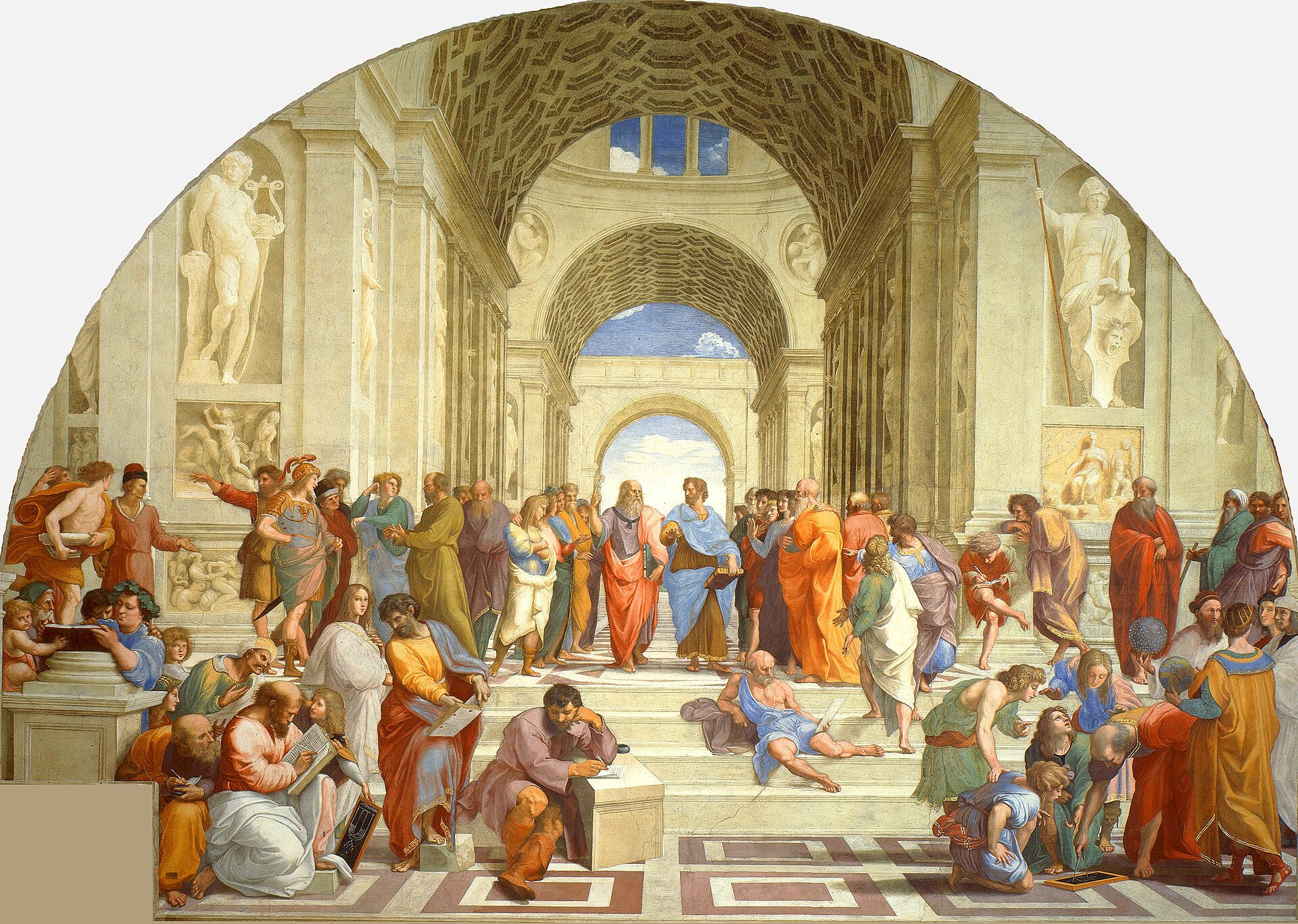 Ancient philosophers gathered beneath the great arches of Raphael’s School of Athens.