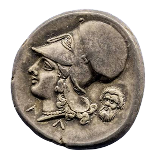 Head of Athena on a silver stater of Corinth