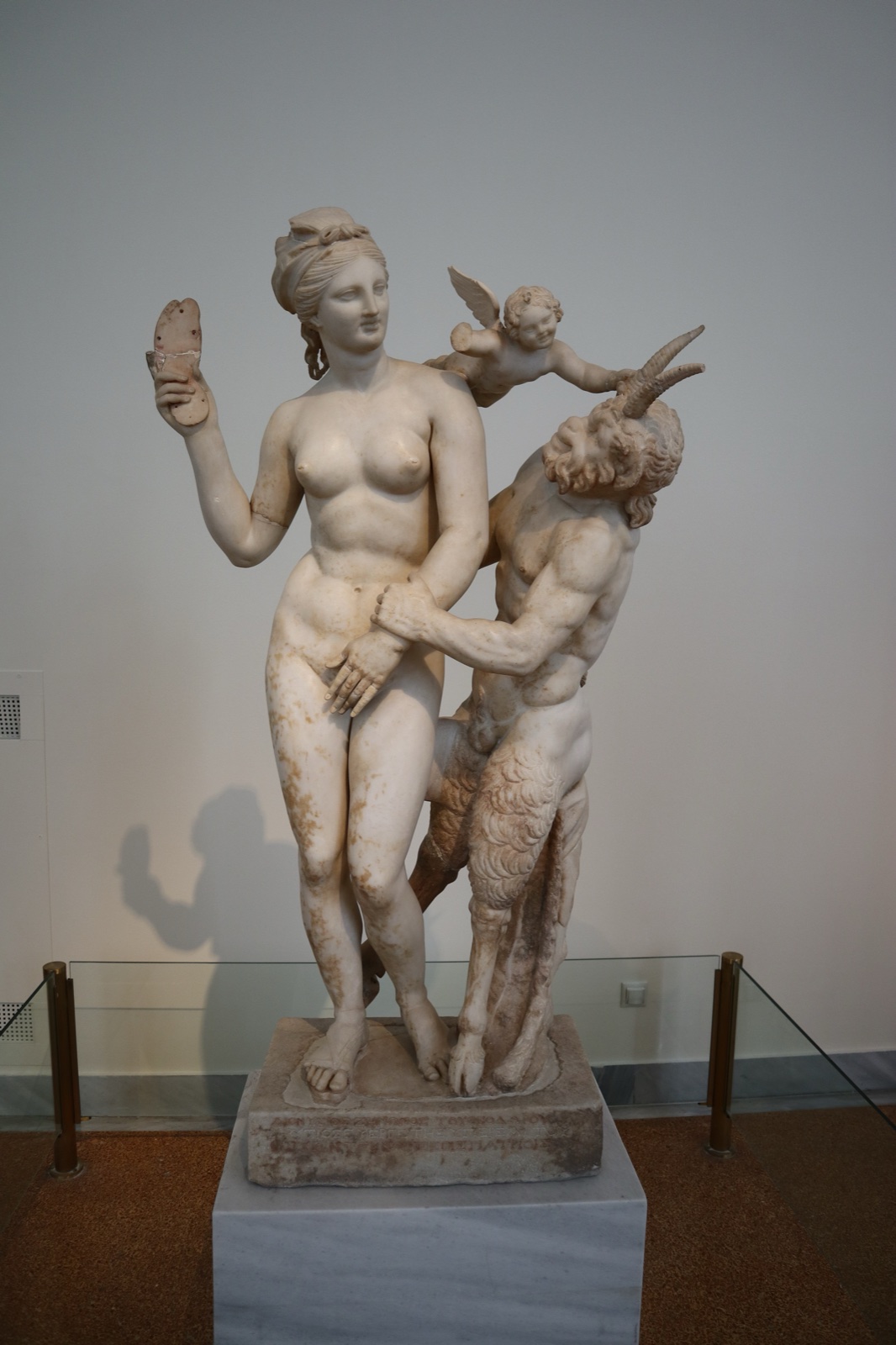 Marble group of Aphrodite with Pan and Eros, about 100 BC