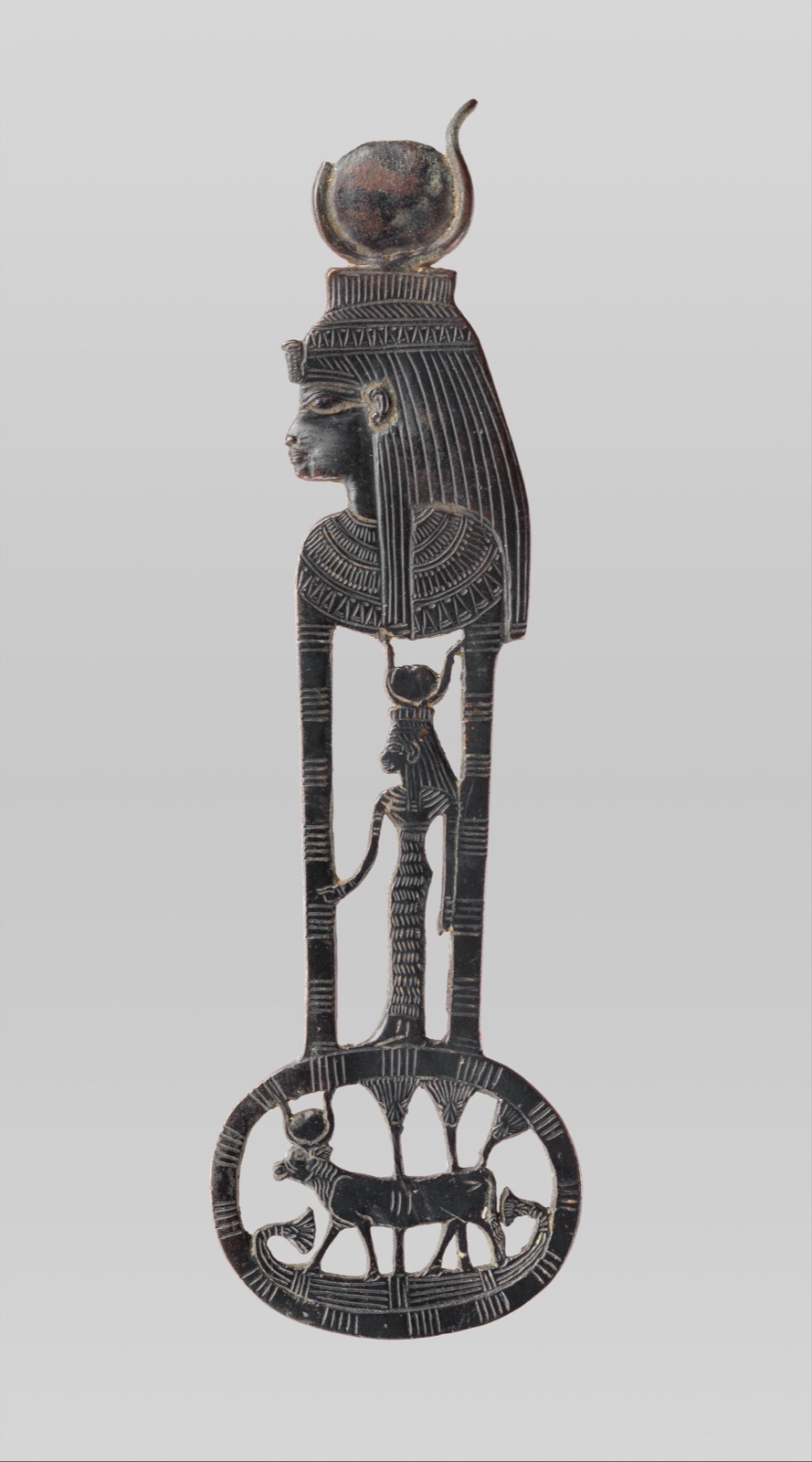 Menat counterpoise with figures of Hathor as a woman and a cow