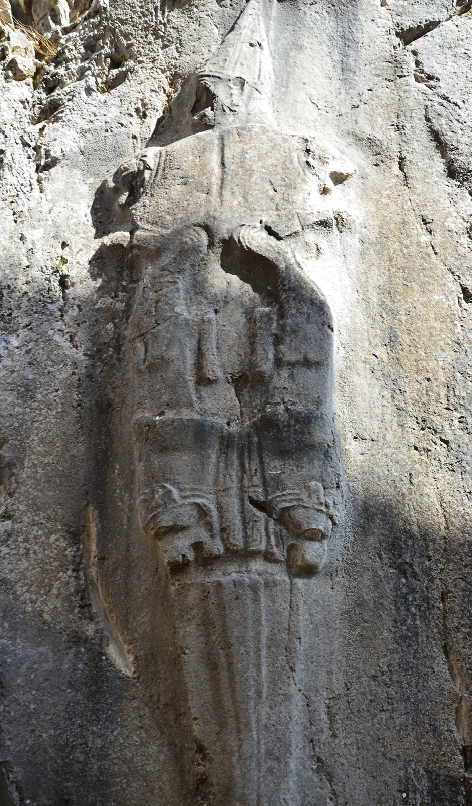 East wall of Chamber B at Yazılıkaya, the Hittite sanctuary of Hattusa, Turkey, with the relief of Nergal, the Sword God and God of the Underworld