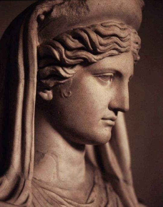 A veiled marble head of Demeter in profile