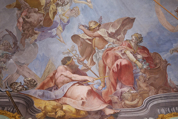 A Baroque ceiling painting of the Gods of the underworld