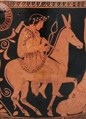 Hephaestus riding a donkey