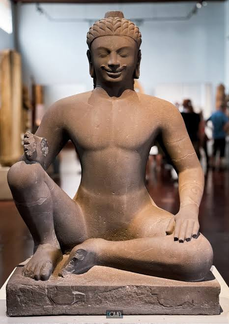 The Khmer Yama sandstone statue displayed at the National Museum in Phnom Penh