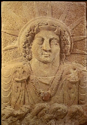 A radiant Divine figure, associated with Apollon in the Temple’s exposition.
