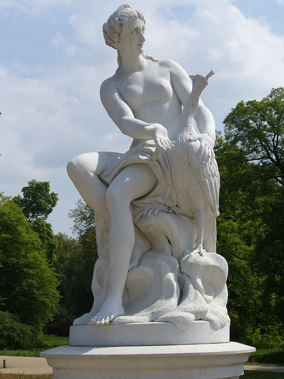 Hera/Juno with the peacock in garden sculpture.