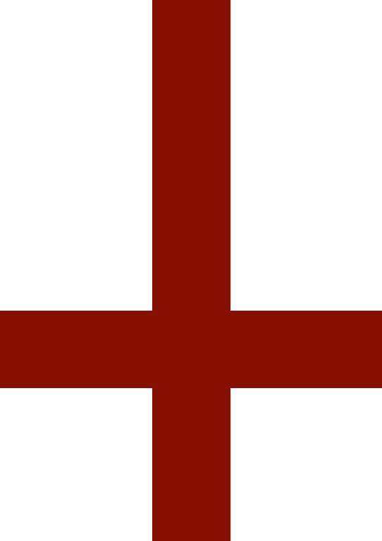 The Temple’s red inverted-cross emblem.