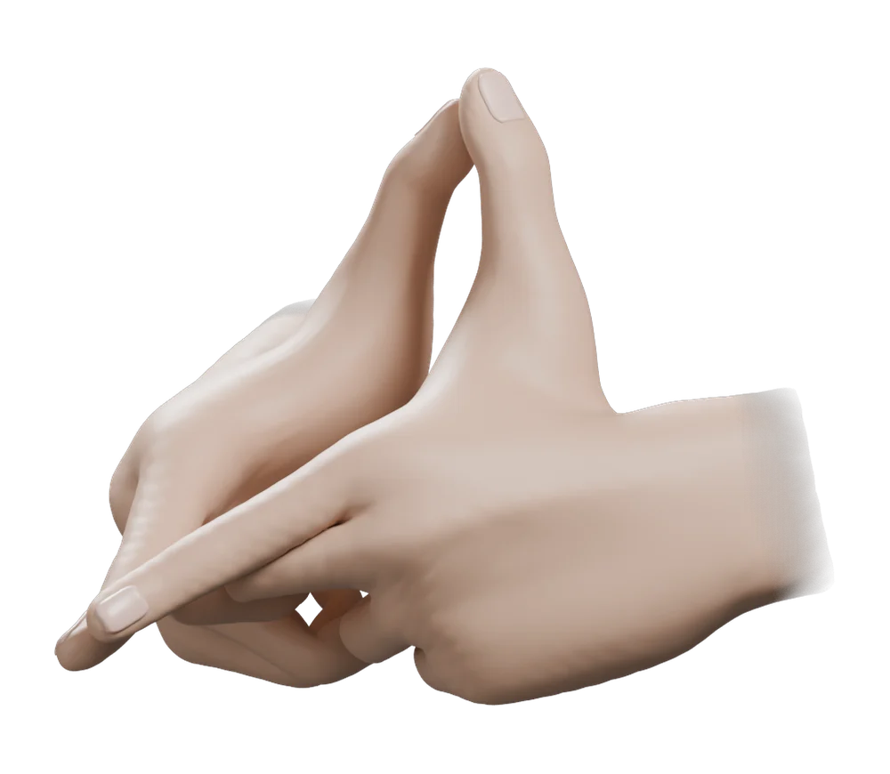 Yoni Mudra: Three-quarter view from the practitioner's left