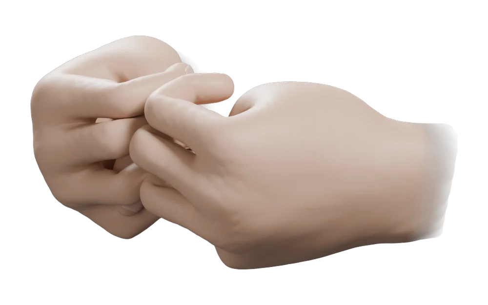 Sannirodhani Mudra: Three-quarter view from the practitioner's left