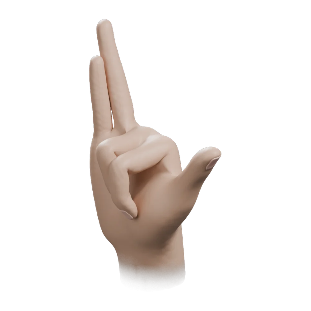 Vishnu Mudra: Three-quarter view from the practitioner's left