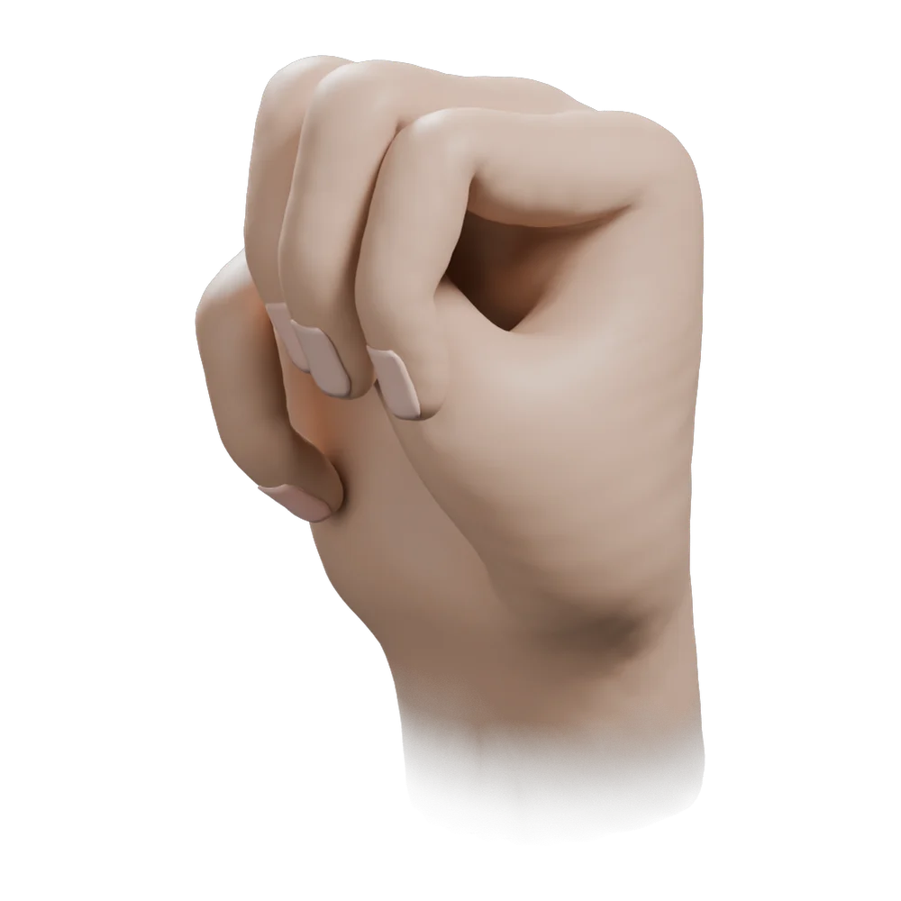 Tse Mudra: Three-quarter view from the practitioner's left
