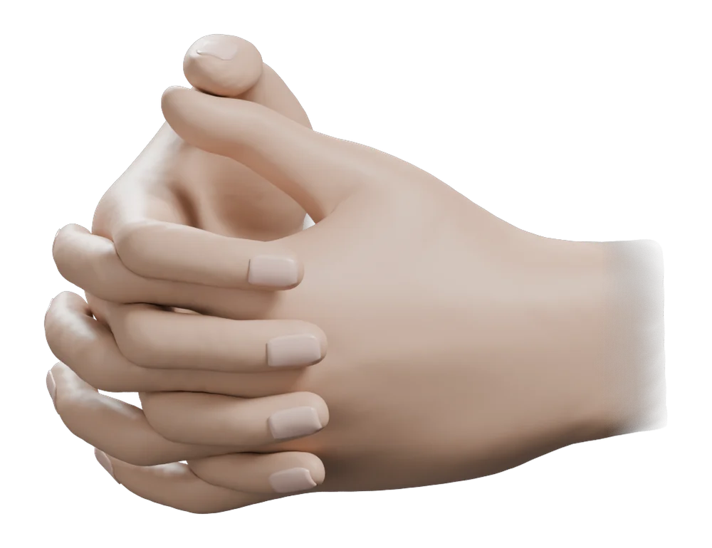 Ushas Mudra: Three-quarter view from the practitioner's left