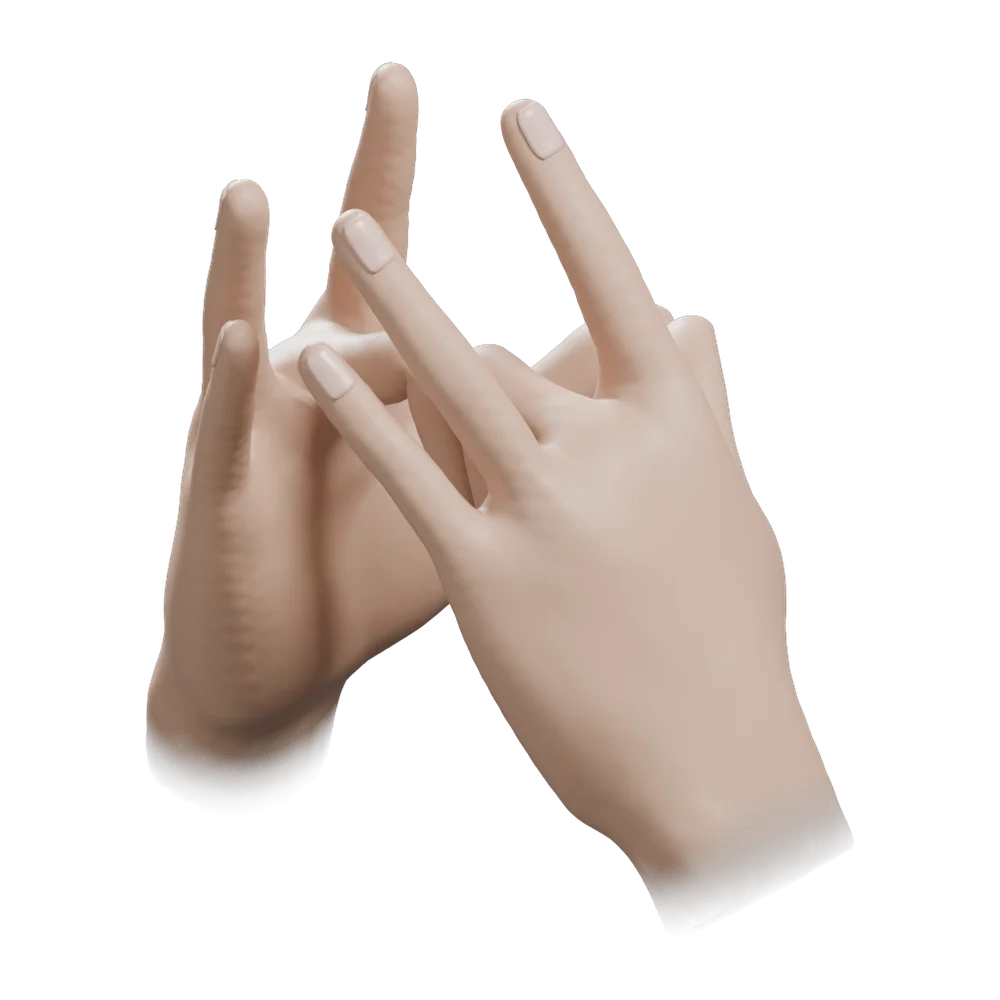 Asthma Mudra: Three-quarter view from the practitioner's left