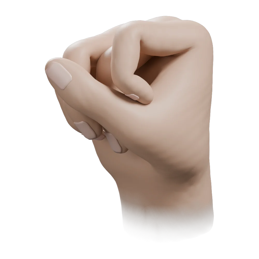 Mushti Mudra: Three-quarter view from the practitioner's left
