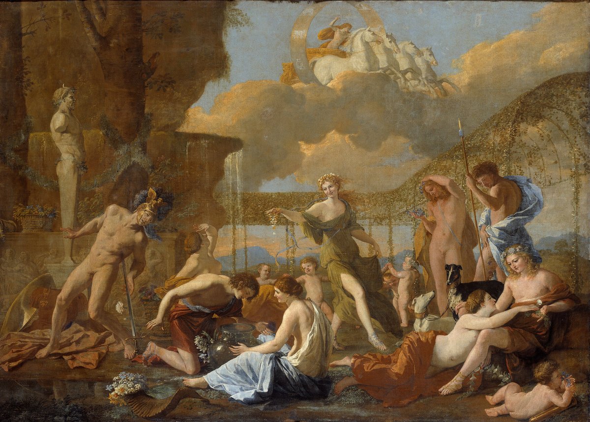 Nicolas Poussin, The Empire of Flora (c. 1631), mythological figures transformed into flowers in Flora's garden