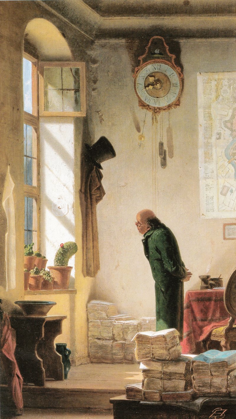 Carl Spitzweg, The Cactus Lover (c. 1856), a scholar tenderly studying his plants