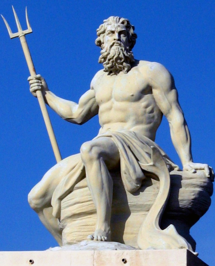 Poseidon holding His trident in a later sculptural representation.