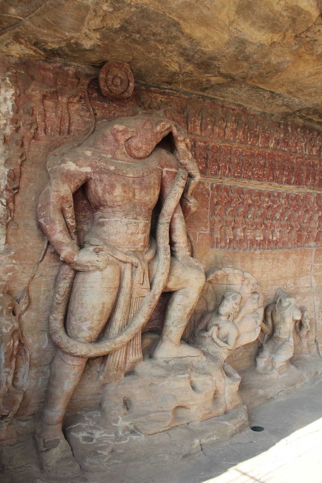 Colossal rock-cut relief of Vishnu as Varaha, a giant with a boar's head, at Udayagiri Cave 5.