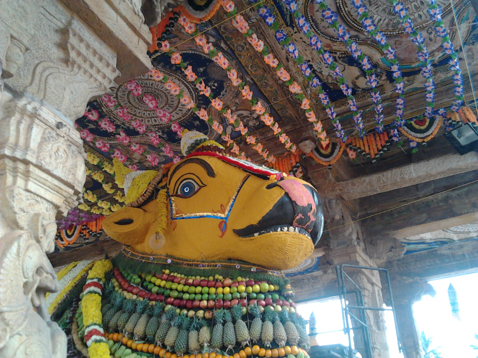 Stone statue of Nandi, the bull of Shiva, at the Brihadisvara temple in Thanjavur, India.