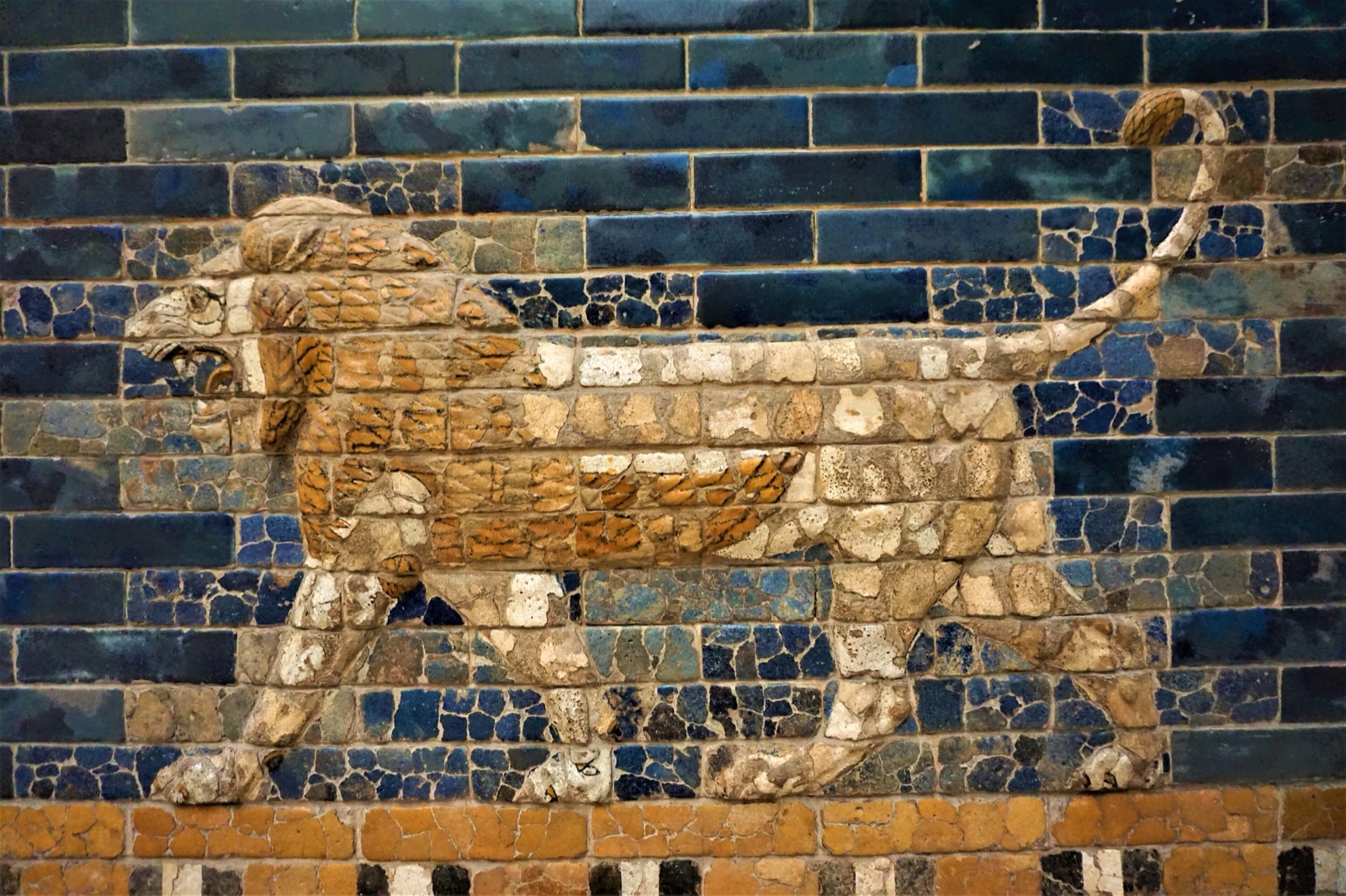 Blue glazed-brick reconstruction of the Ishtar Gate of Babylon in the Pergamon Museum, Berlin.