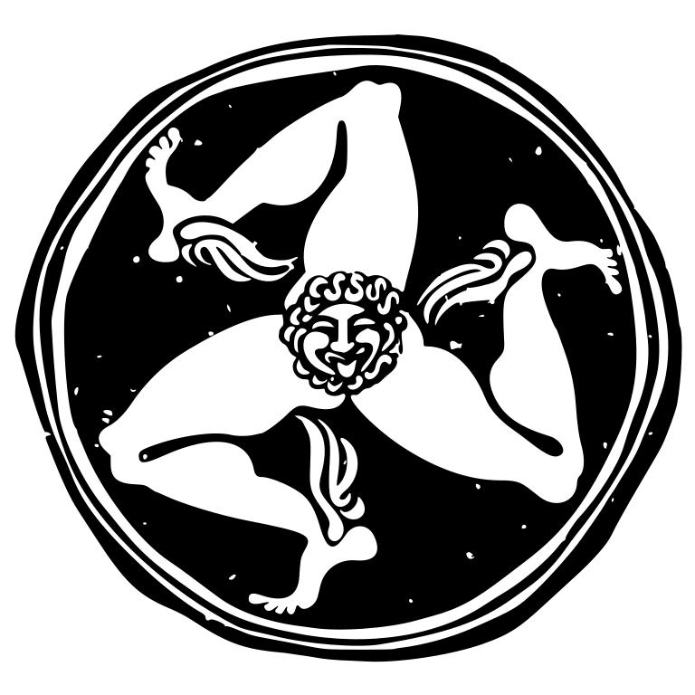 Three winged legs around a central face: the Temple’s triskelion illustration.