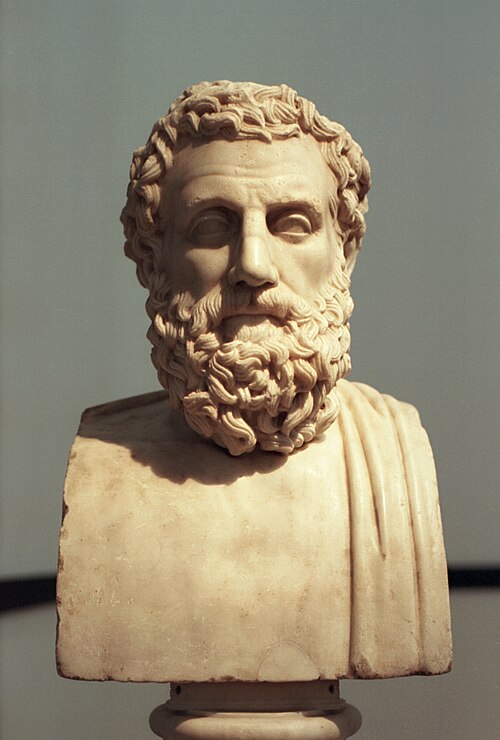 Roman portrait identified as Aeschylus, after a later Greek original; Naples National Archaeological Museum. Photograph by Zde