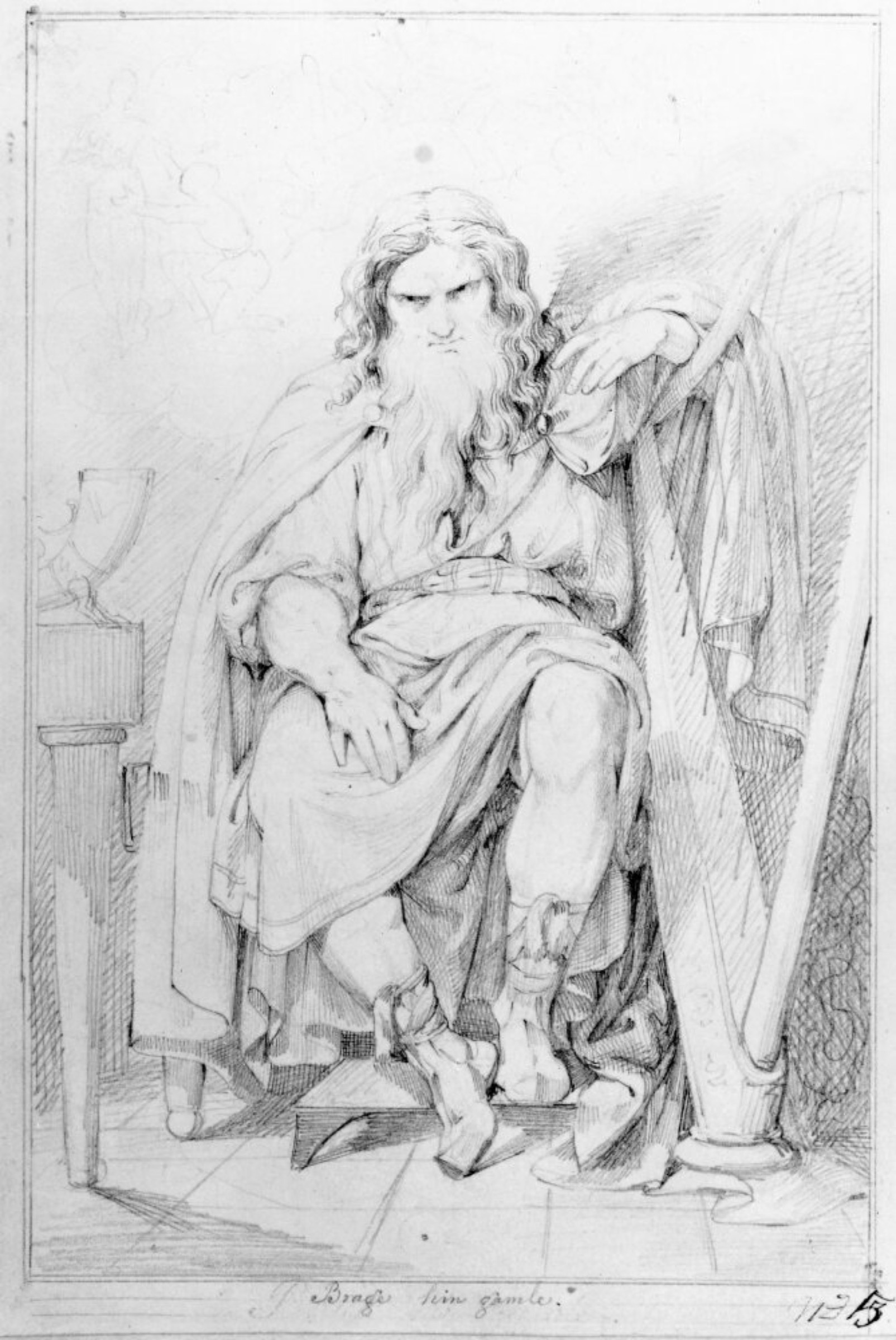 Carl Wahlbom, Brage, the Elder, 1833–1837, Nationalmuseum. A nineteenth-century representation of the early poet, not a contemporary likeness