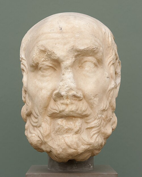 Roman bust of an unidentified philosopher, proposed by Thuri Lorenz as Cleanthes; the identification remains uncertain. Ny Carlsberg Glyptotek, IN 1795