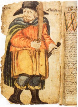 Egill in a seventeenth-century Icelandic manuscript, AM 426 fol. This is a later artistic depiction, not a contemporary likeness