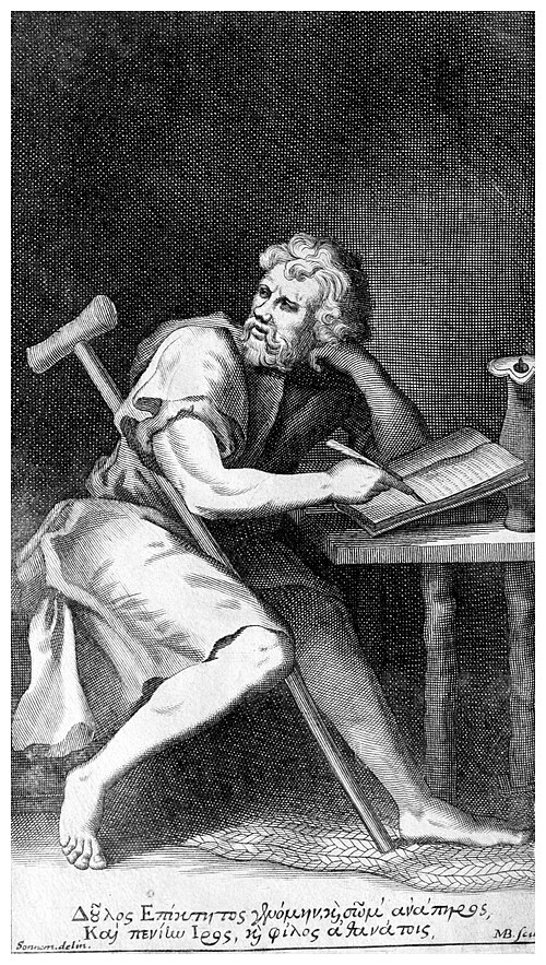 Imagined portrait of Epictetus, frontispiece to Edward Ivie’s Latin verse Encheiridion, Oxford, 1715