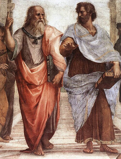 Plato and Aristotle in Raphael's School of Athens; contextual illustration, not Charalampidis's portrait