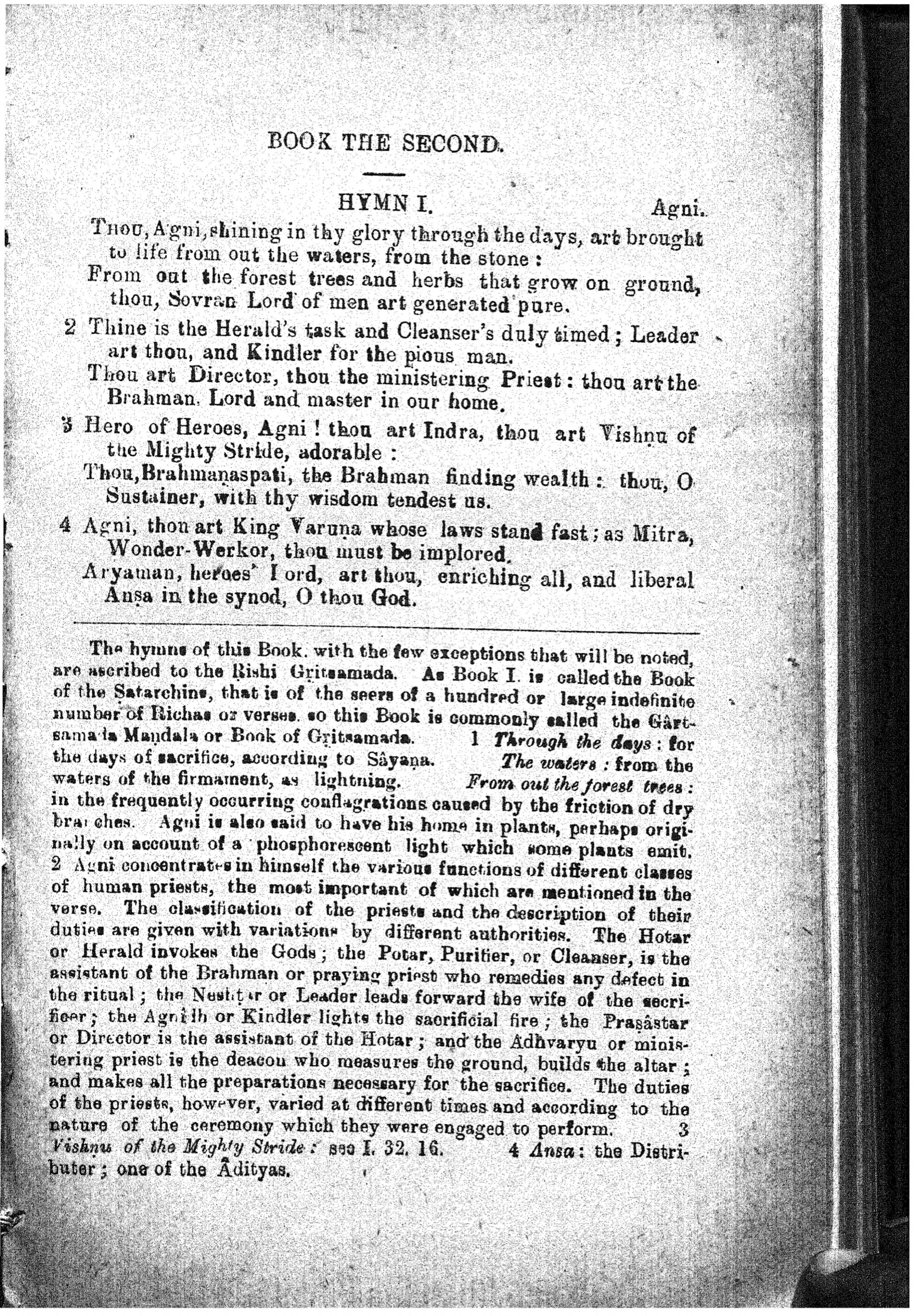 Opening of Ṛgveda Book II in Griffith’s The Hymns of the Rigveda, volume I, 1920 printing, page 259. The footnote names Gṛtsamada and the traditional attribution of the book; the page is a textual illustration, not a portrait
