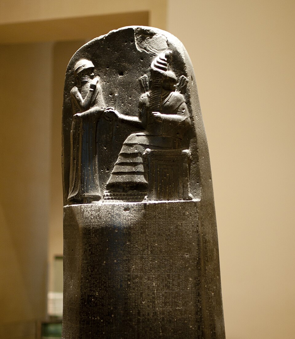 Ancient relief showing Hammurabi before Shamash, Louvre