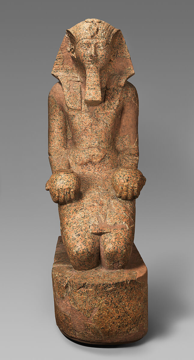 Large Kneeling Statue of Hatshepsut, c. 1473–1458 BCE, granite with modern restoration; The Metropolitan Museum of Art, 29.3.1