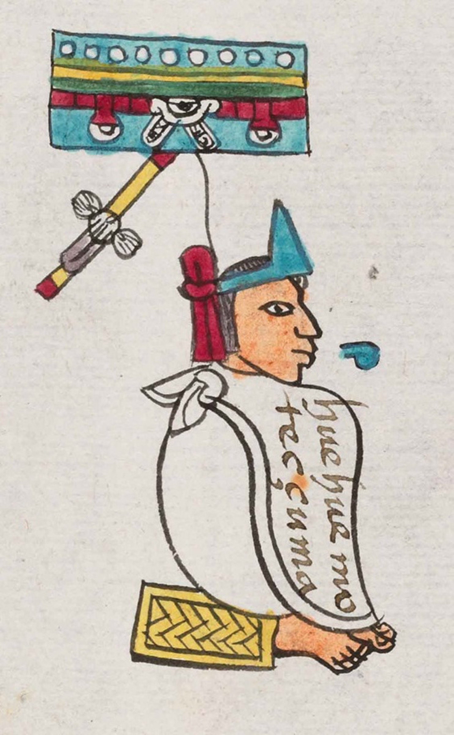 Motecuhzoma I as represented in the sixteenth-century Codex Mendoza. The named pictorial figure is the earlier ruler discussed here, not Motecuhzoma II