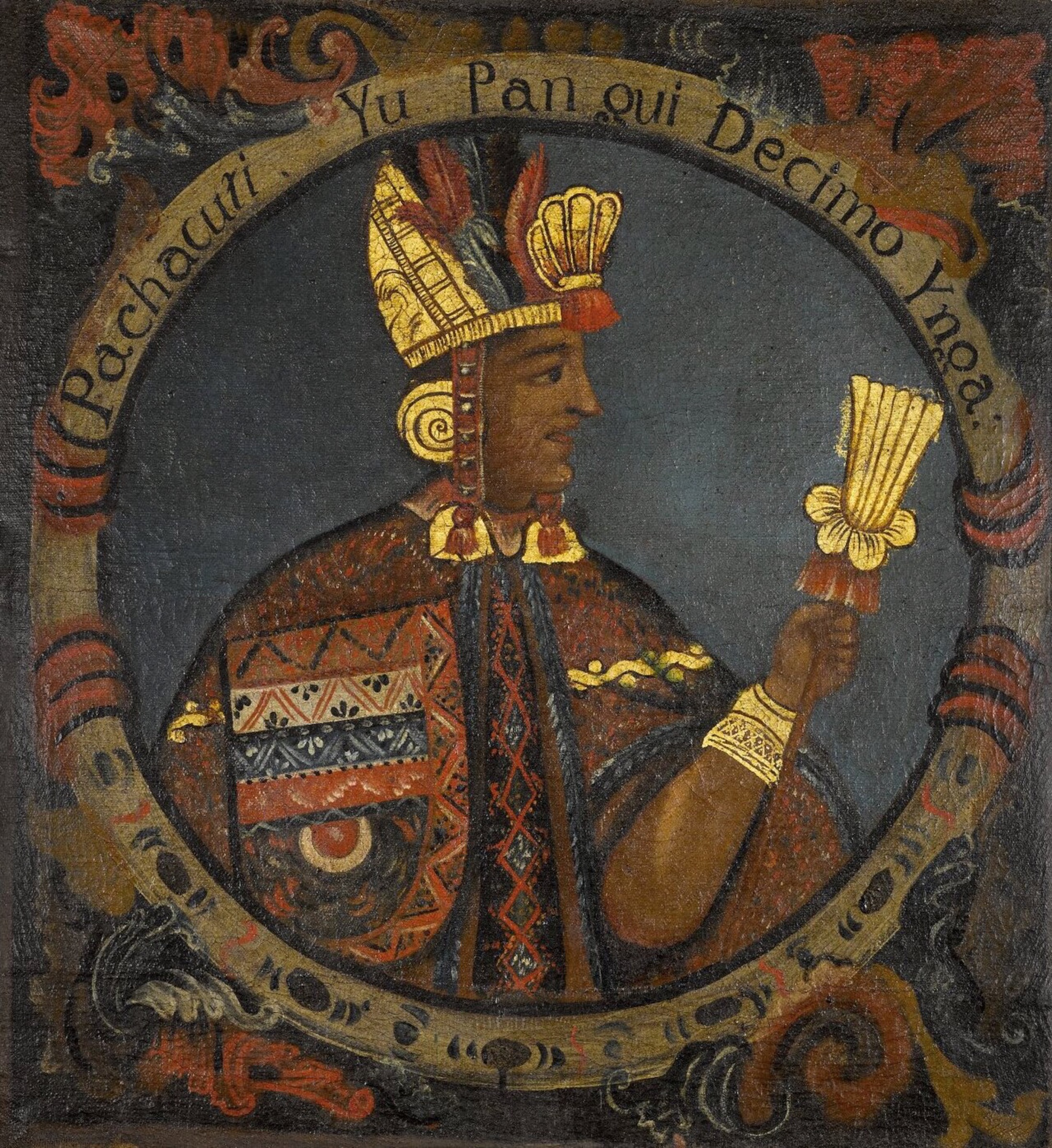 Pachacuti, from a series of Inca rulers, 1750–1800, Brooklyn Museum, accession 1995.29.10. A later portrait, reproduced in the crop supplied by the source