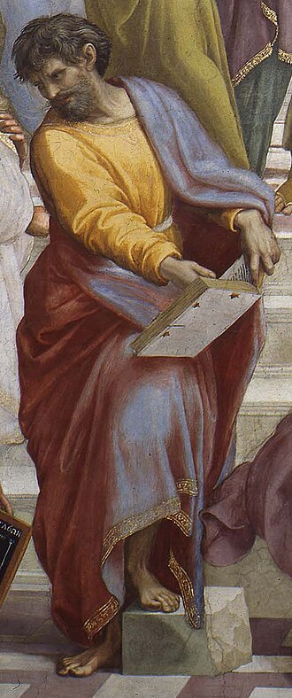 A figure traditionally identified as Parmenides in Raphael’s School of Athens. A Renaissance interpretation; the identification is not certain
