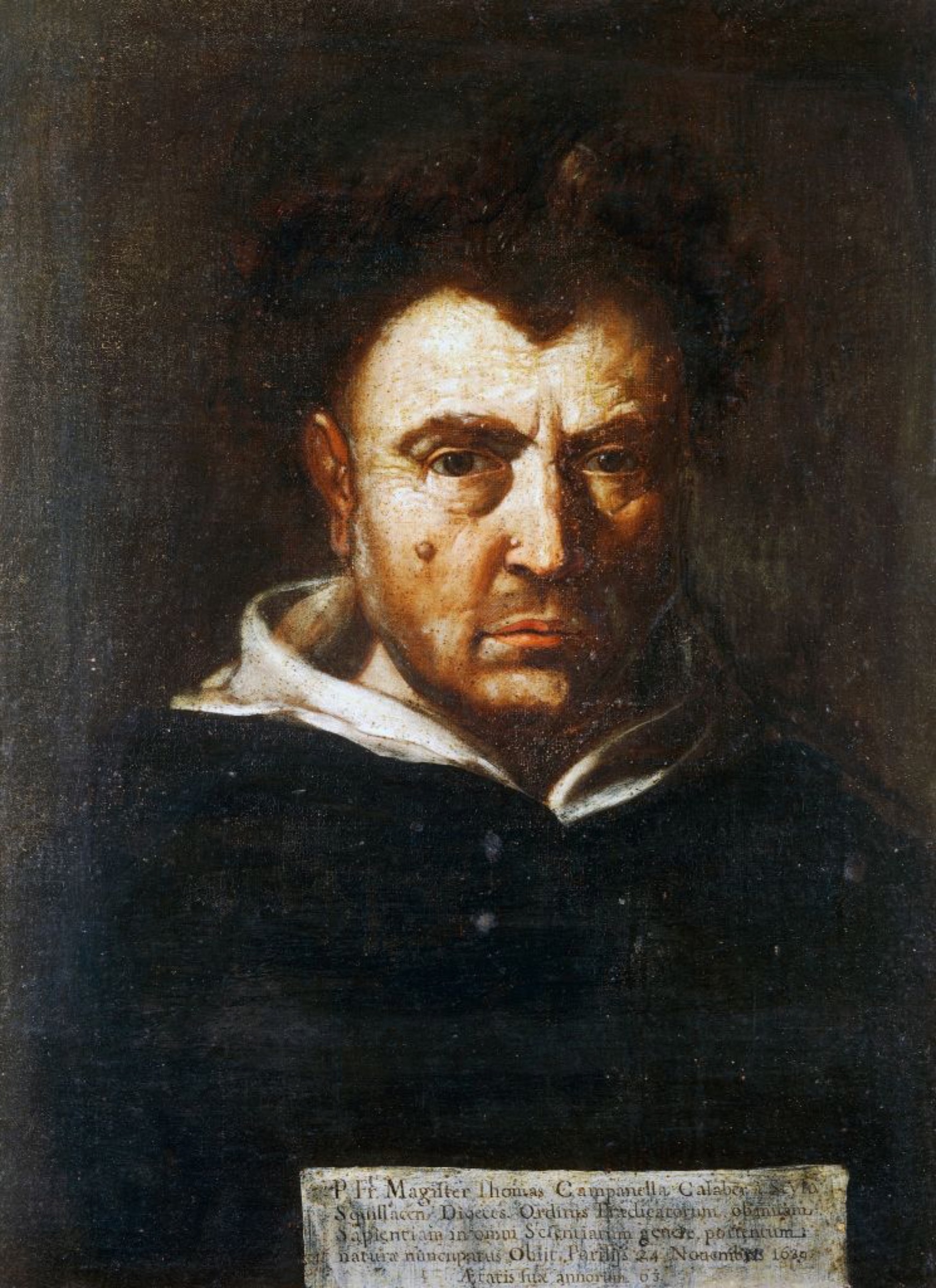 Francesco Cozza, portrait of Tommaso Campanella, seventeenth century, Collezione Camillo Caetani, Sermoneta. The source identifies both sitter and artist; it does not establish a precise date or a sitting from life