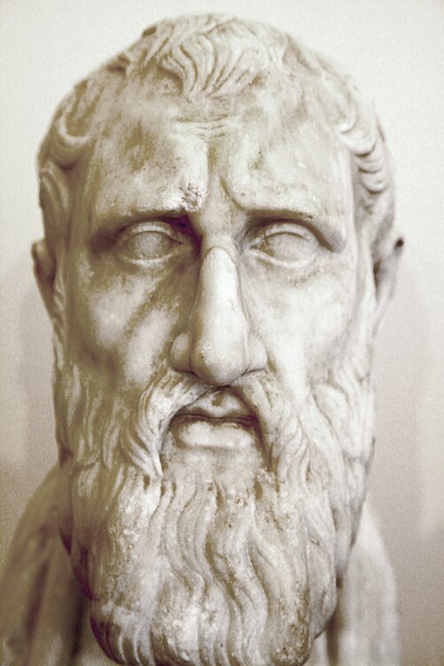 Marble portrait identified as Zeno of Citium, Farnese Collection, National Archaeological Museum of Naples, inventory 6128. Photograph by Jeremy Weate